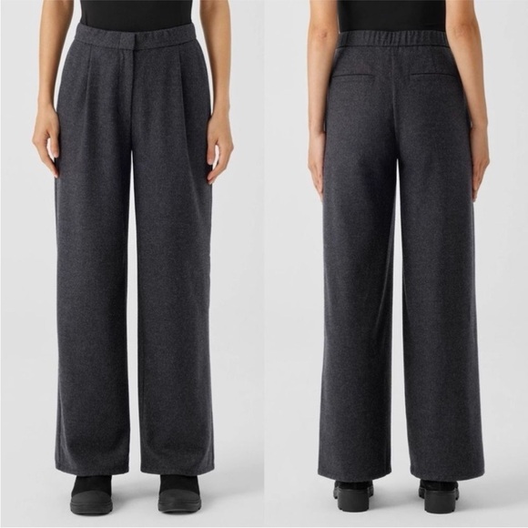 Eileen Fisher Soft Wool Flannel Wide-Leg Pant in Charcoal - Picture 1 of 10